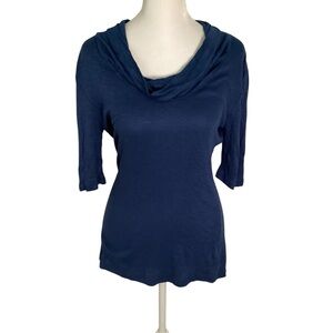 Derek Heart Large Navy Cowl Neck 1/2 Sleeve Top